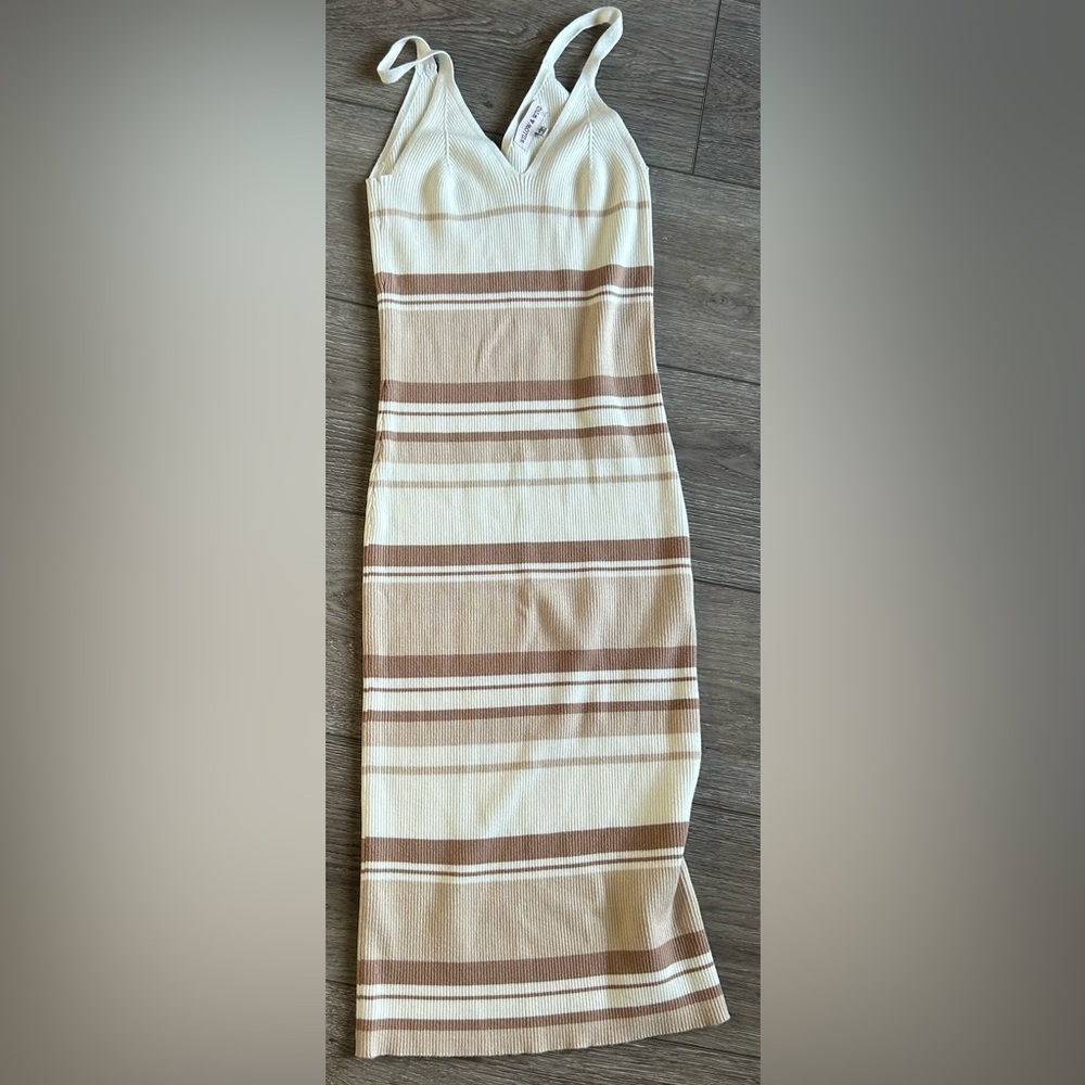 Willow & Wind Striped Ribbed Knit Midi Dress Brown & Cream Size L